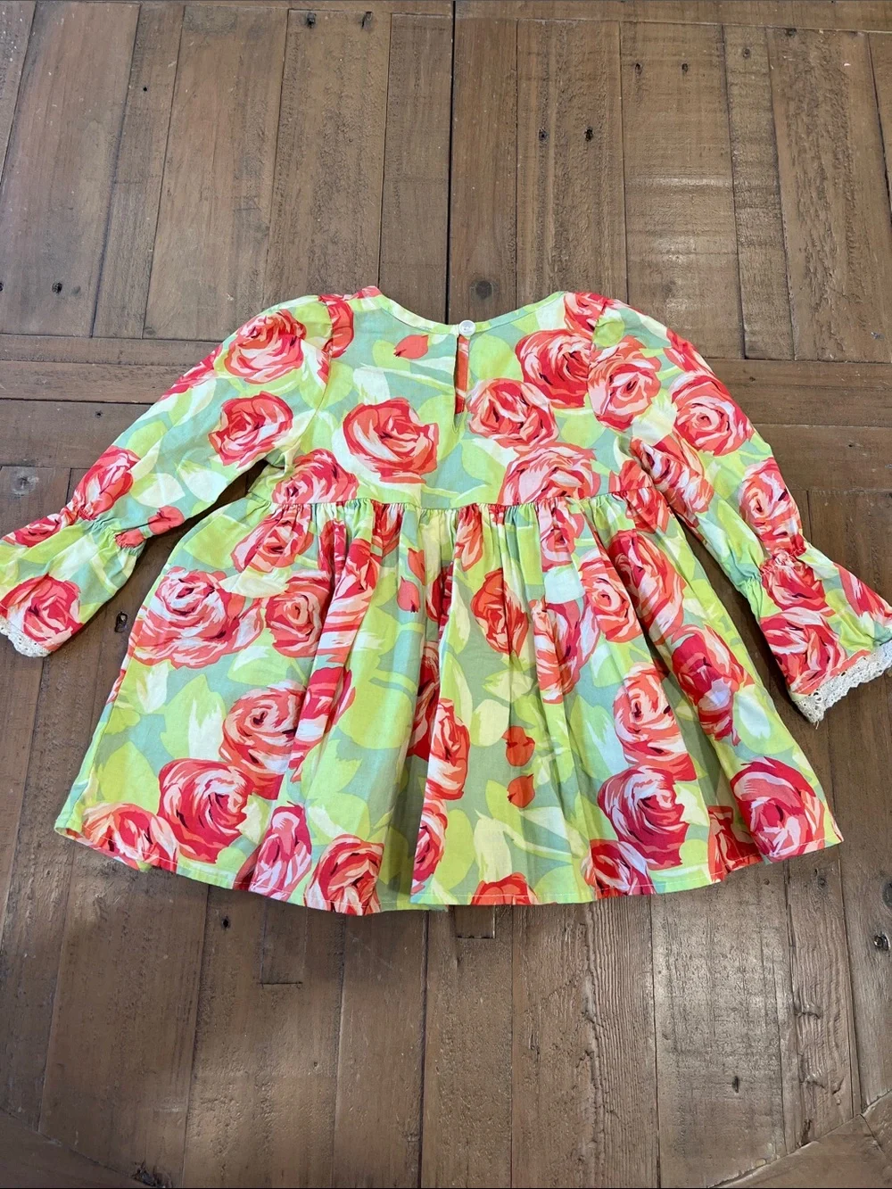 SweetHoney OG red rose print green dress 2T boutique floral Cottagecore